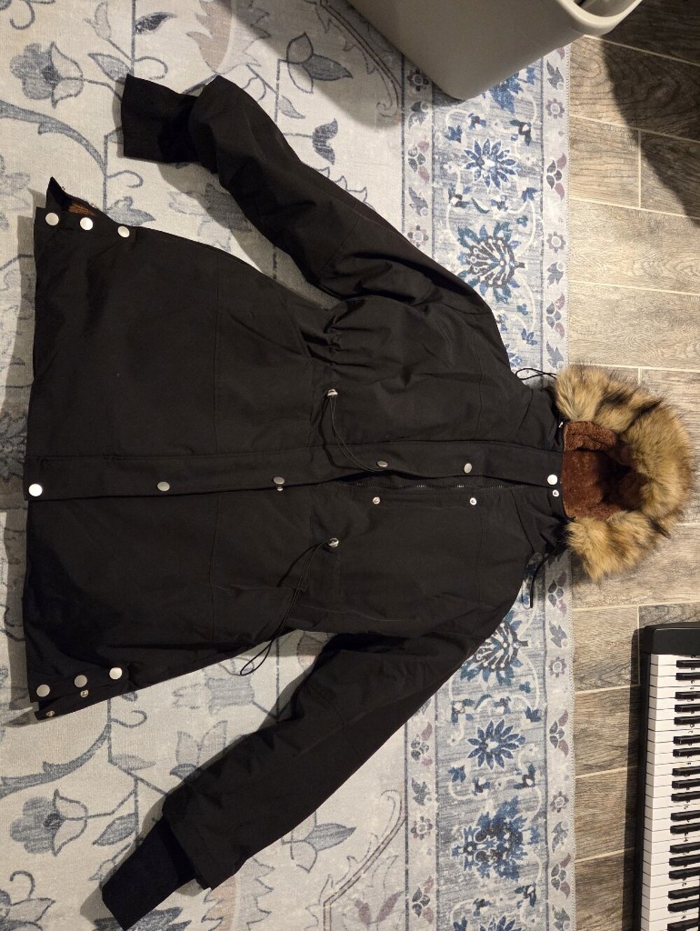Grace Karin Black Parka Jacket with Faux Fur Hood